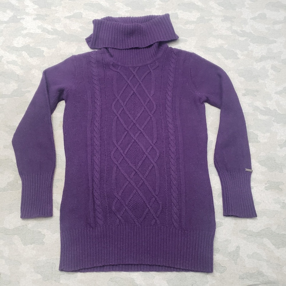 Cabela's Sweater Womens Medium Purple‎ Pullover Cable Knit Turtleneck Wool Blend